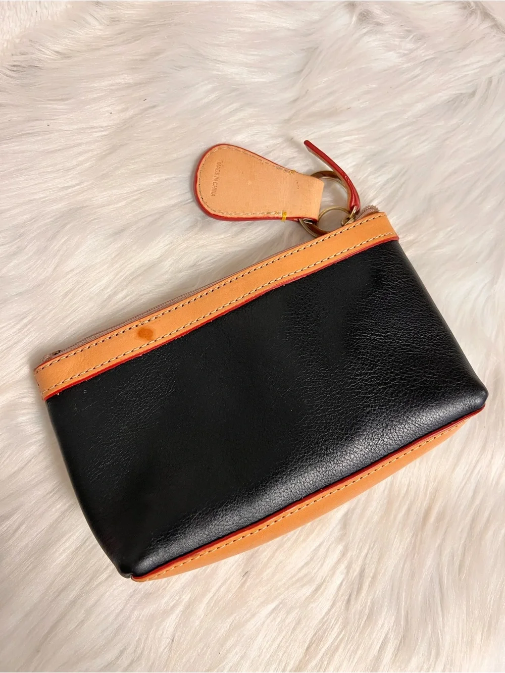 Dooney & Bourke Black with Tan Leather Trim Zip Pouch